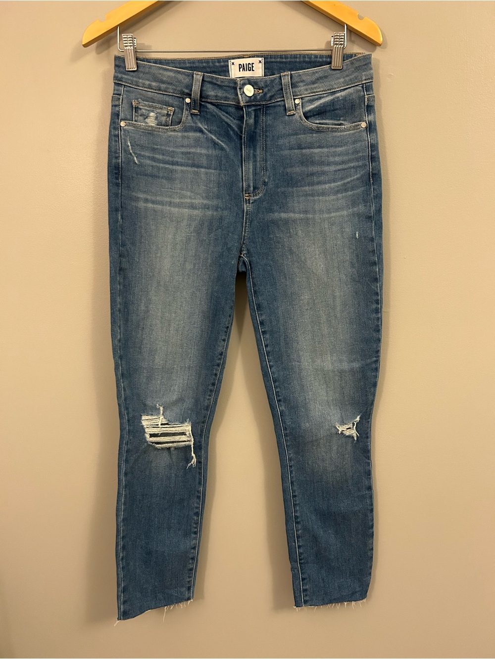 PAIGE Skinny Distressed Medium Blue Jeans Size 29